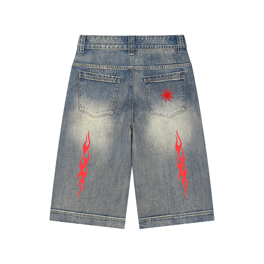 Flame Baggy Jorts Red