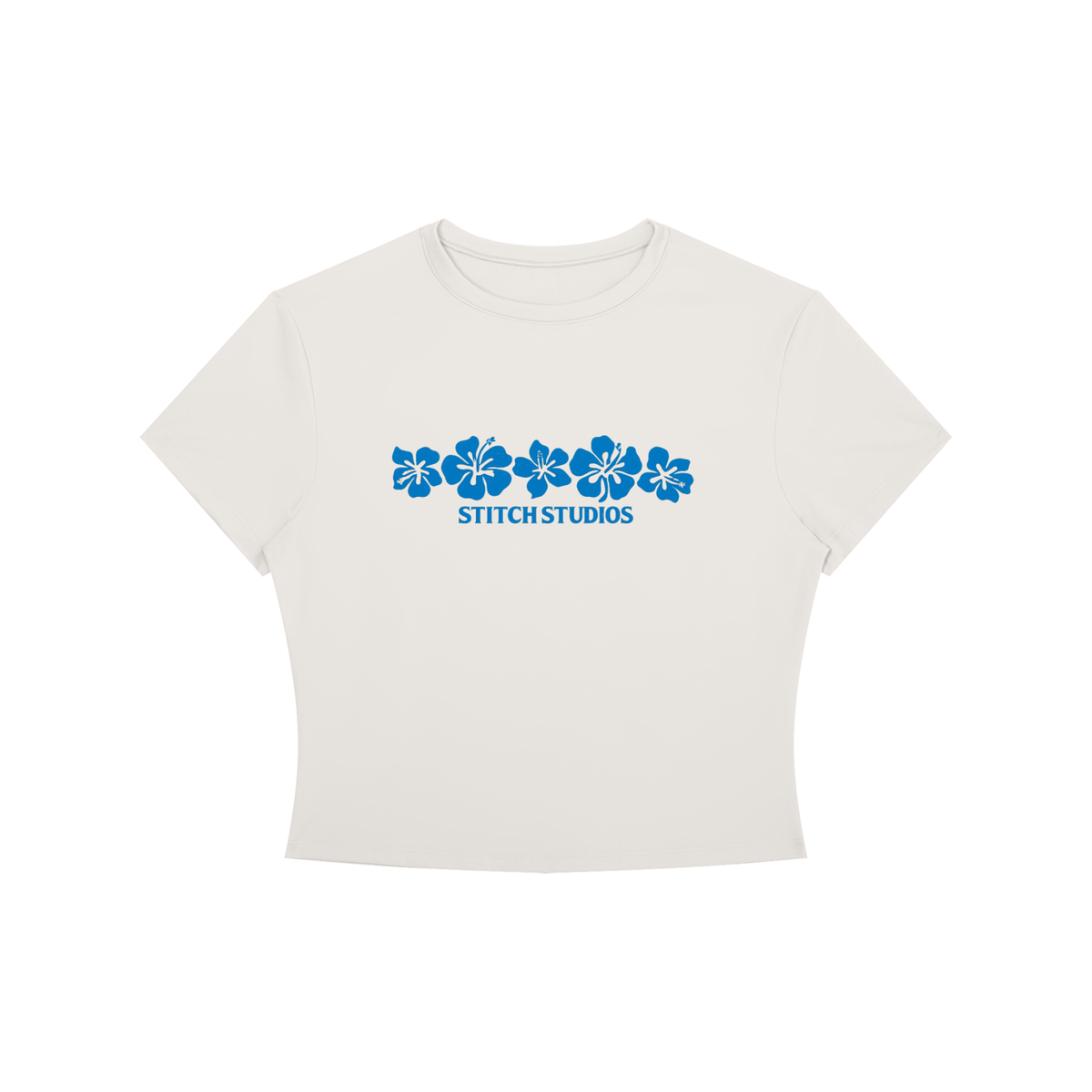 Women's Crewneck Crop T-Shirt Blue Flowers