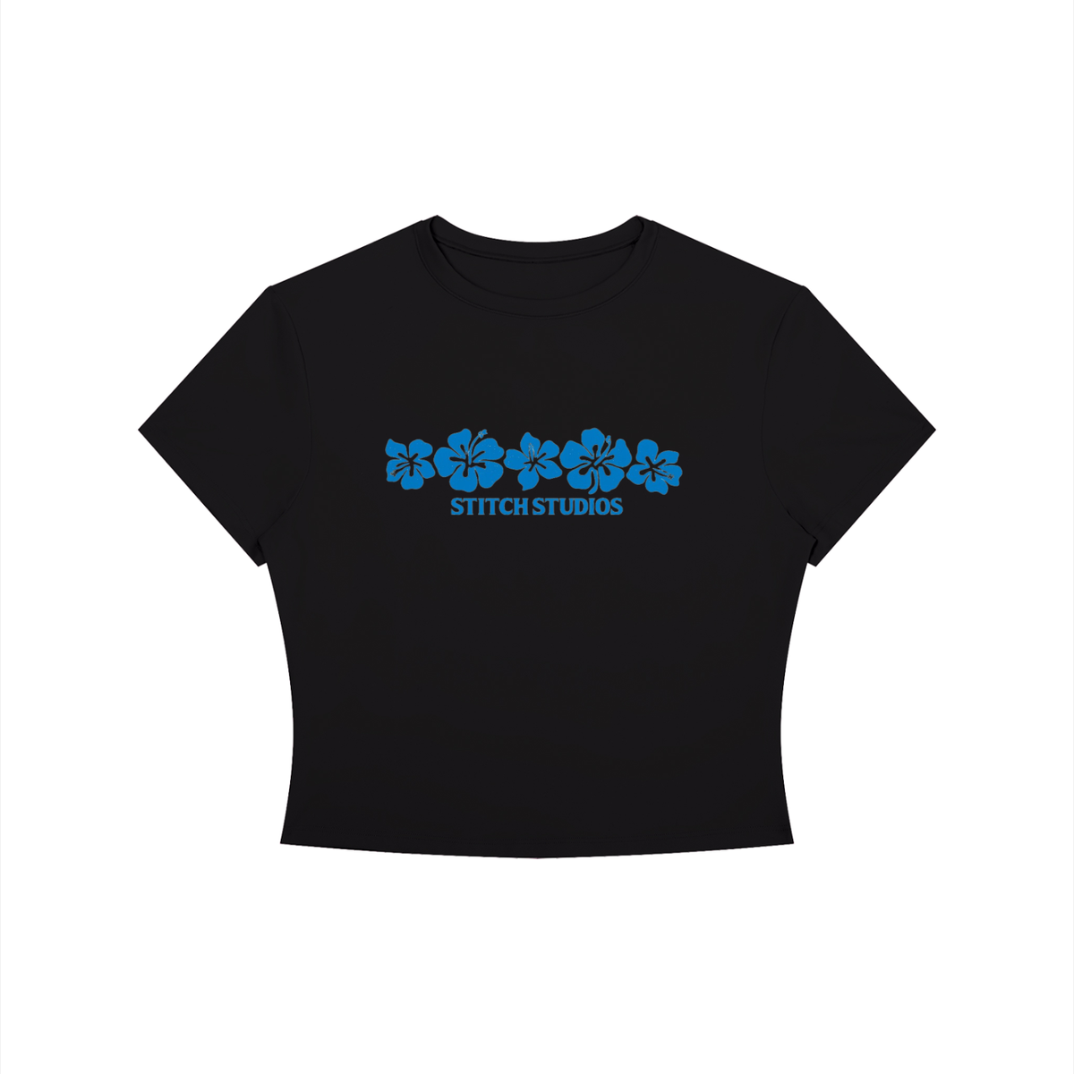 Women's Crewneck Crop T-Shirt Blue Flowers
