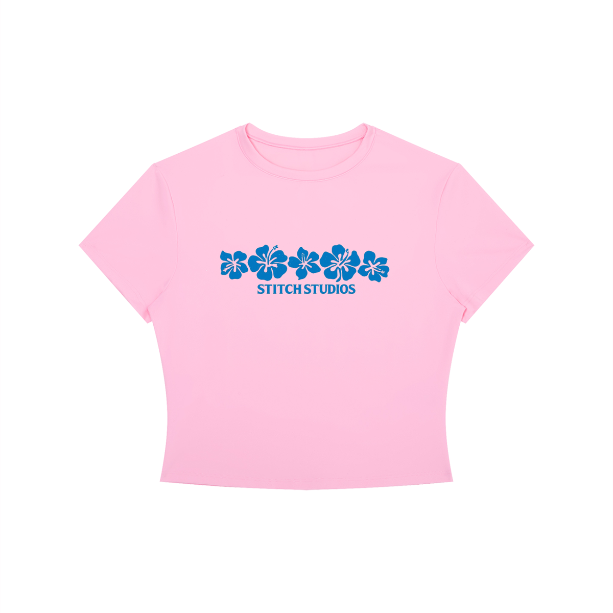 Women's Crewneck Crop T-Shirt Blue Flowers