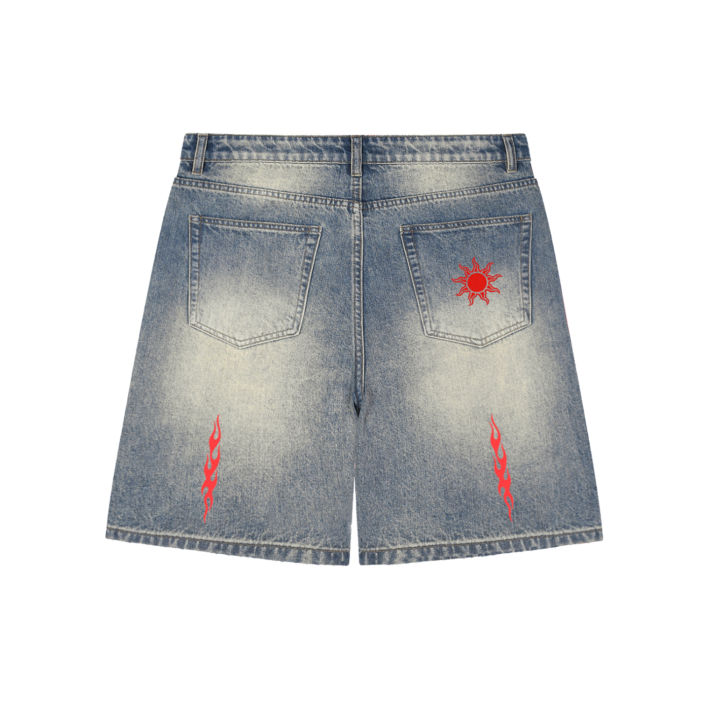 Flame Jorts Red Above Knee