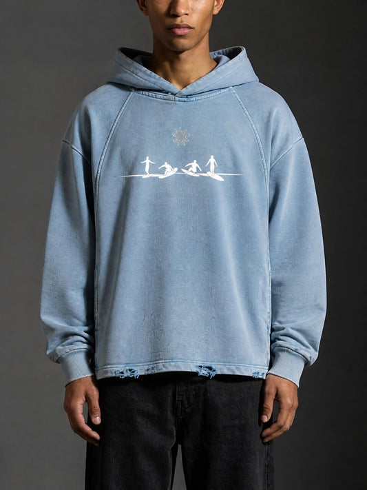 Vintage Washed Distressed Surfer Hoodie