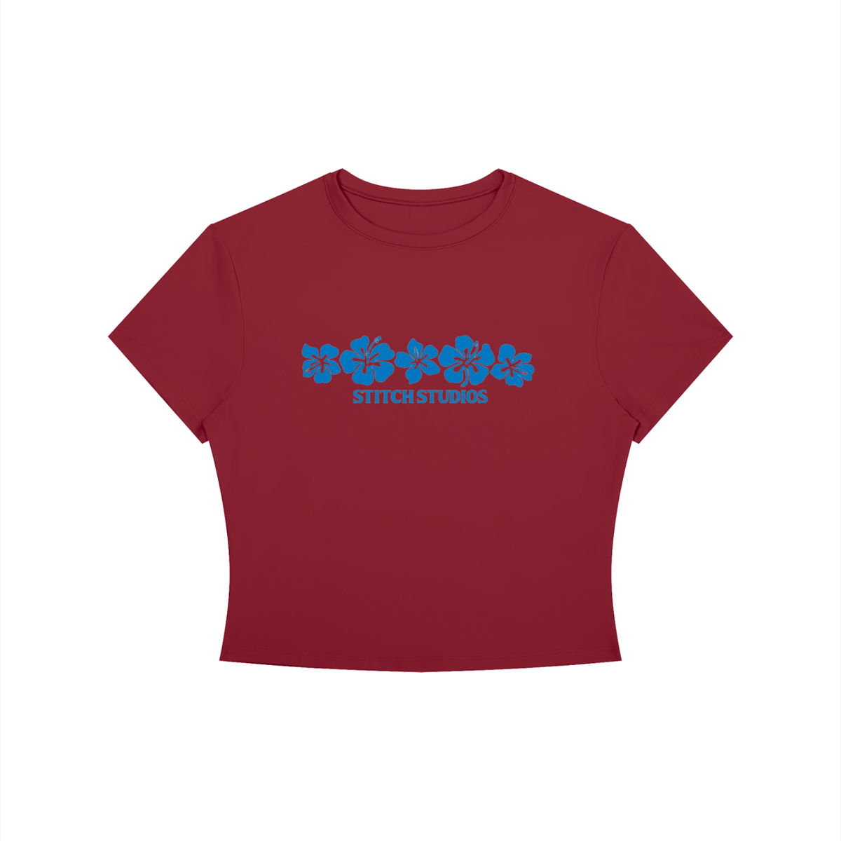 Women's Crewneck Crop T-Shirt Blue Flowers