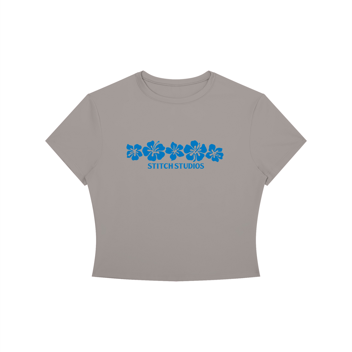 Women's Crewneck Crop T-Shirt Blue Flowers