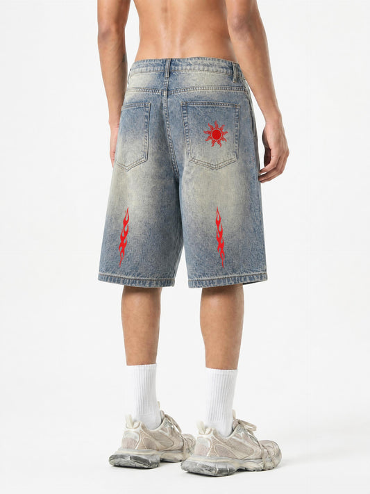 Flame Jorts Red Above Knee