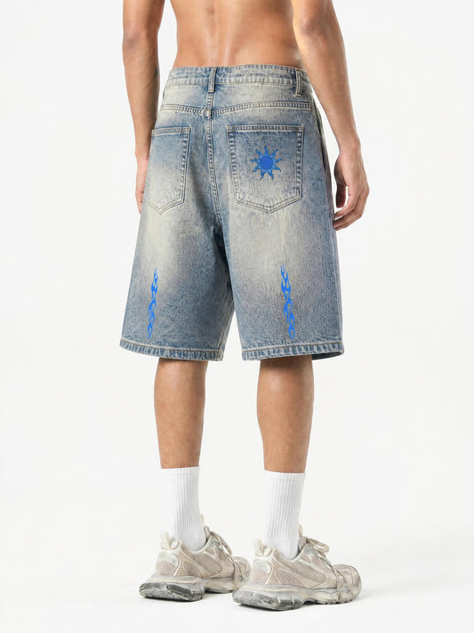 Flame Jorts Blue Above The Knee